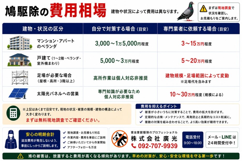 鳩（ハト）駆除・対策の費用相場と業者選びのポイント