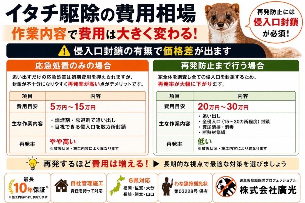 イタチ駆除の費用目安
