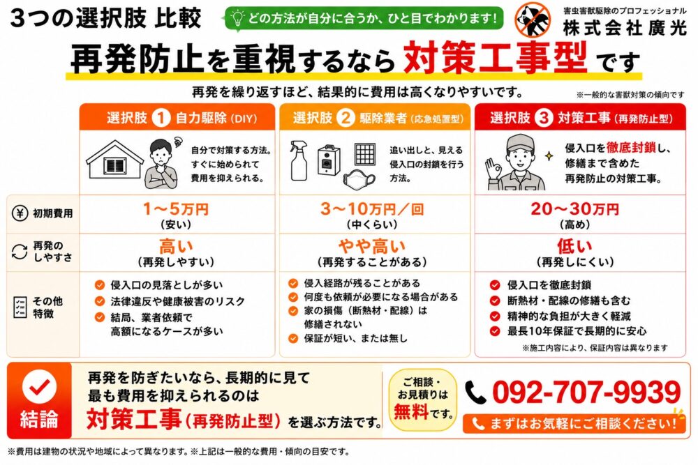 イタチ対策には3つの選択肢