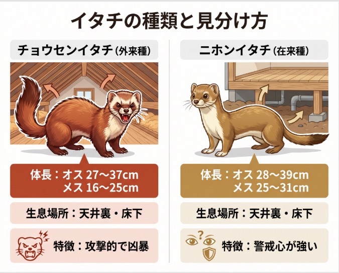 イタチの種類と見分け方｜在来種と外来種で対応が変わる