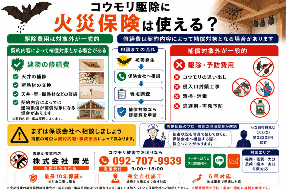 コウモリ駆除に火災保険は使える?