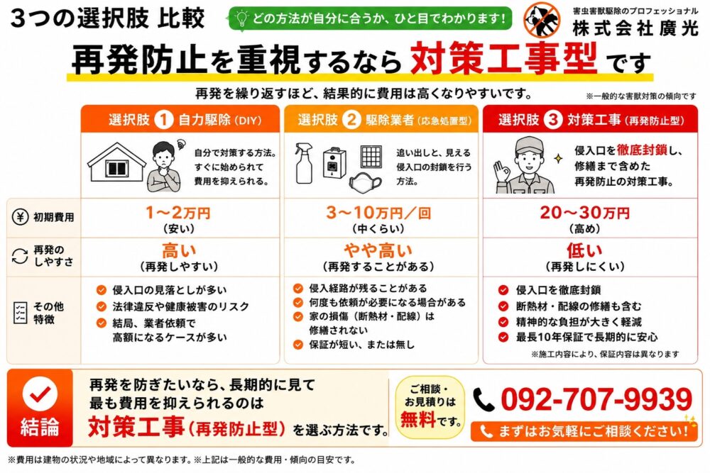 イタチ対策には3つの選択肢|本当に必要なのはどれか