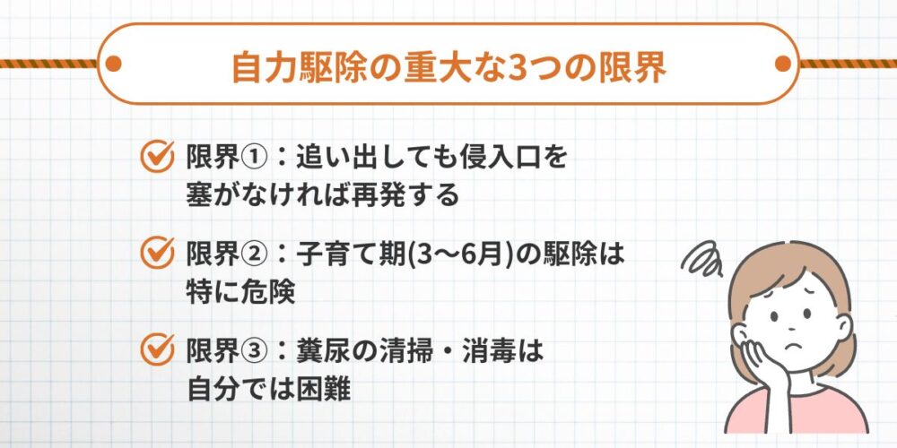 自力駆除の最大な3つの限界