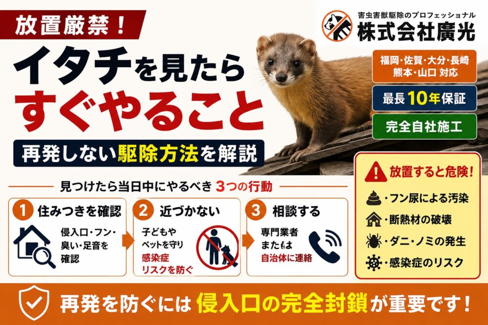 イタチを見たらすぐやること3つ｜屋根裏の音・臭い・再発を防ぐ手順