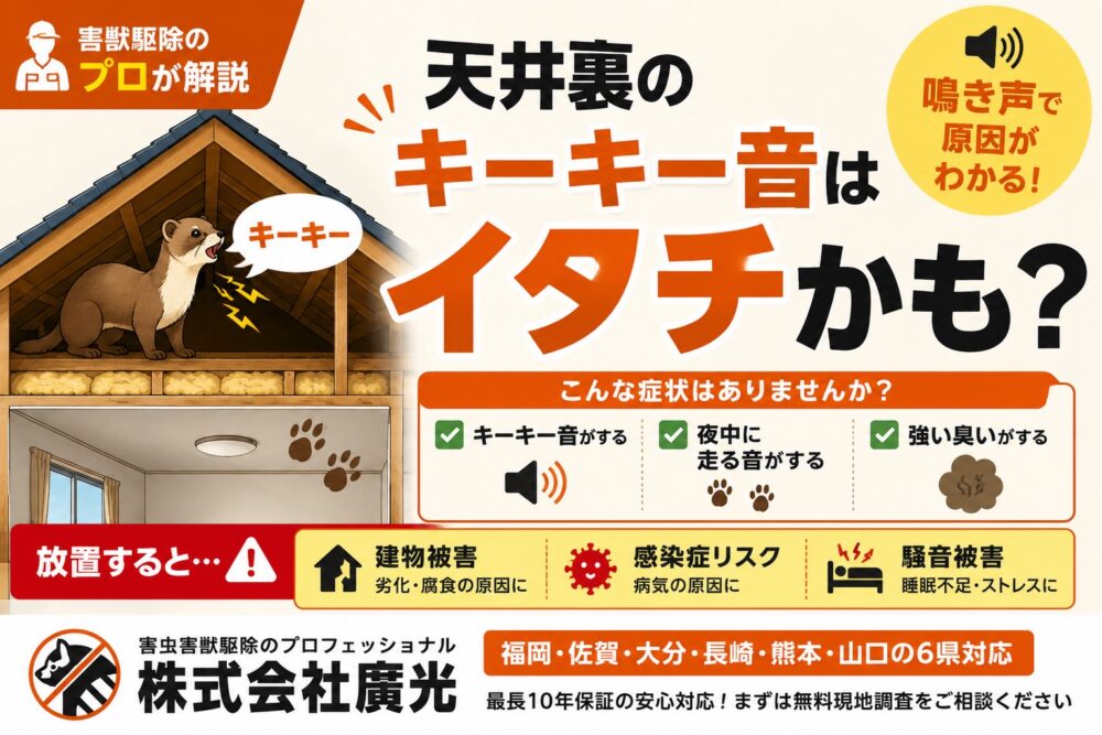 天井裏のキーキー音はイタチ？鳴き声の見分け方と今すぐすべき対処法