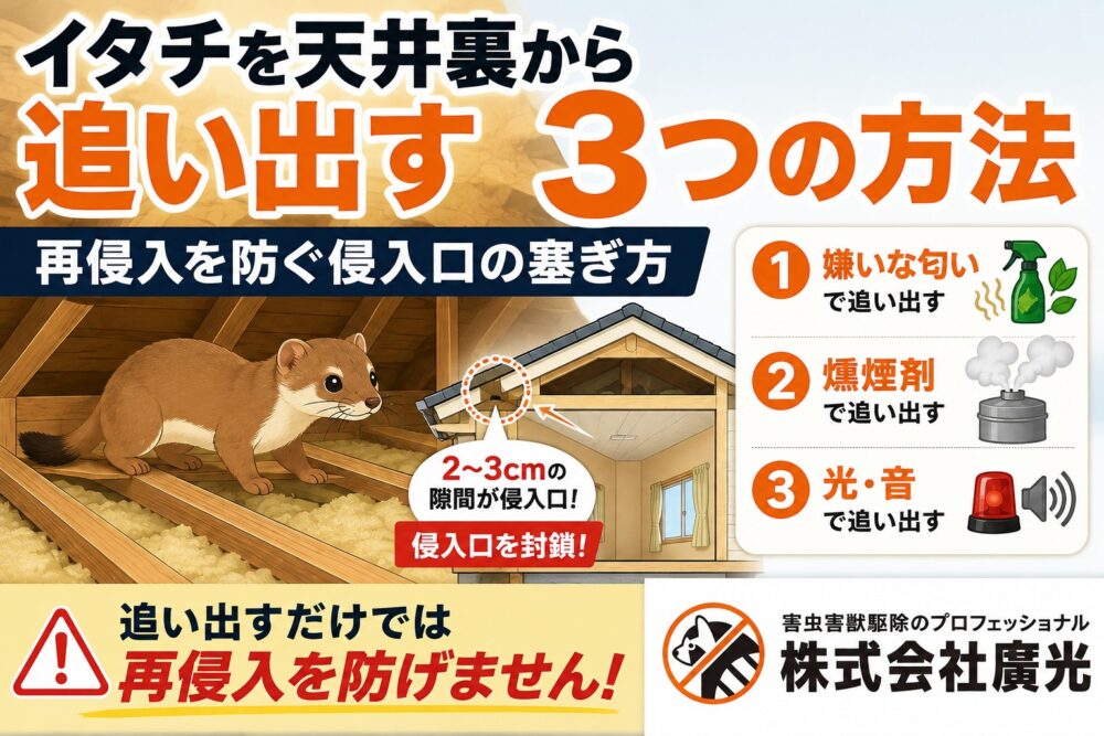 イタチを天井裏から追い出す3つの方法｜再侵入を防ぐ侵入口の塞ぎ方