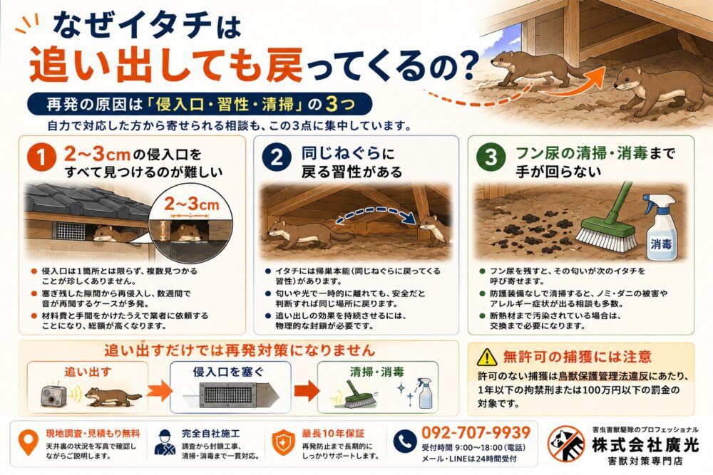 なぜイタチは追い出しても戻ってくるのか