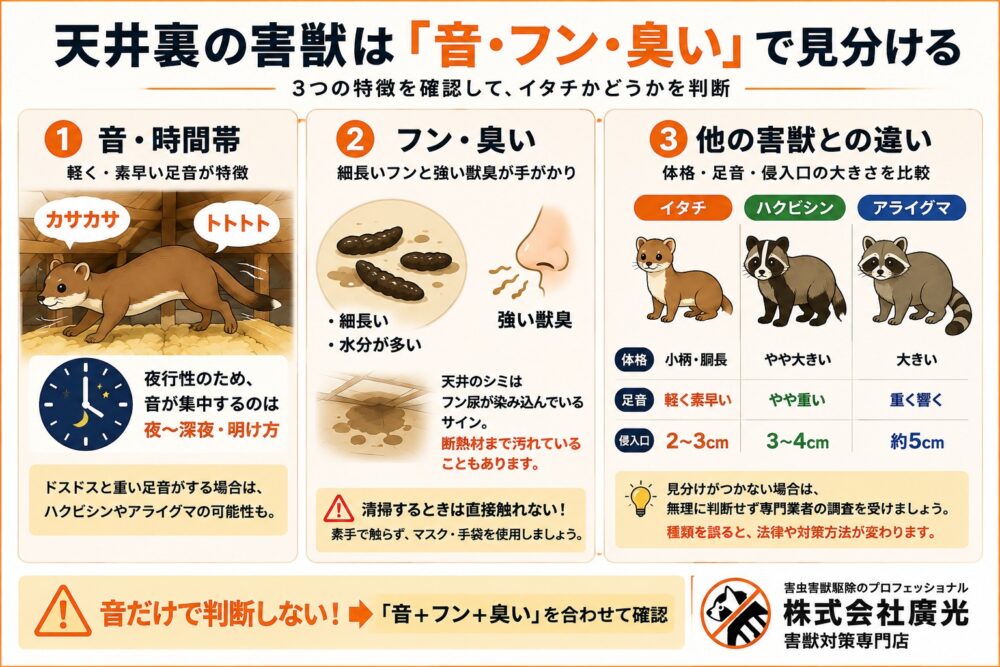天井裏にいるのはイタチ？音とフンで見分ける方法