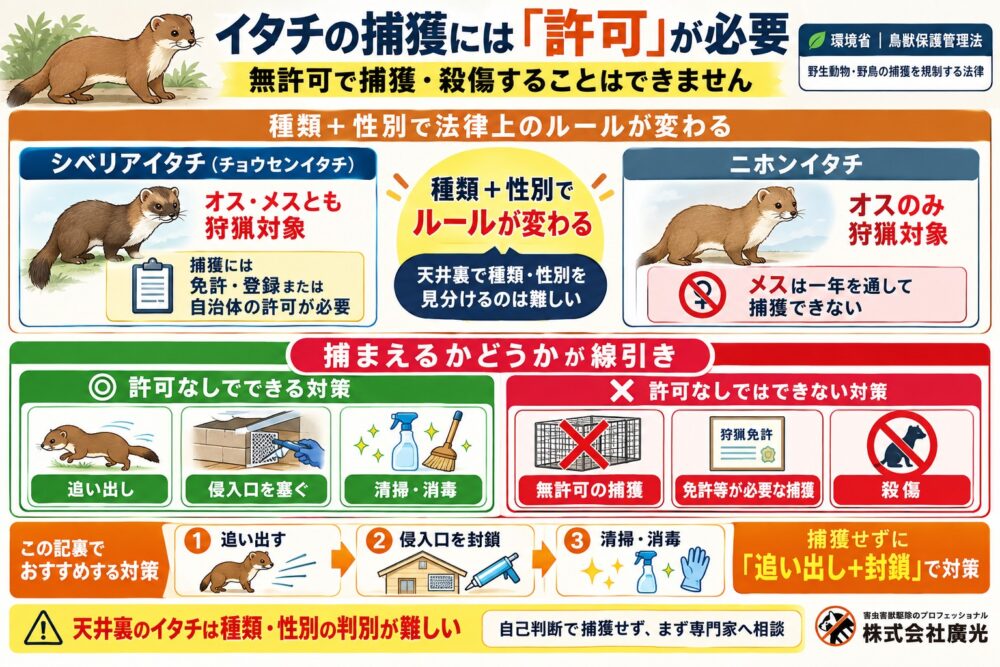 イタチの捕獲は違法？種類と性別で変わる法律のルール