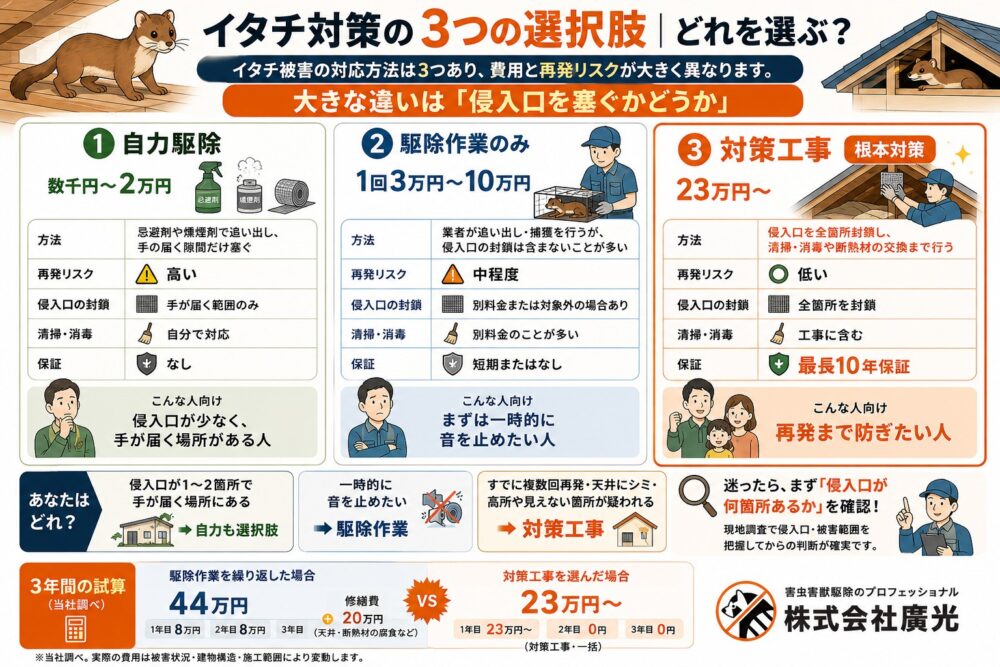 イタチ対策の3つの選択肢｜どれを選ぶべきか