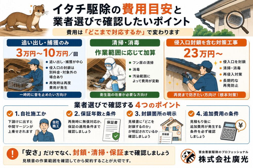 イタチ駆除の費用目安と業者の選び方