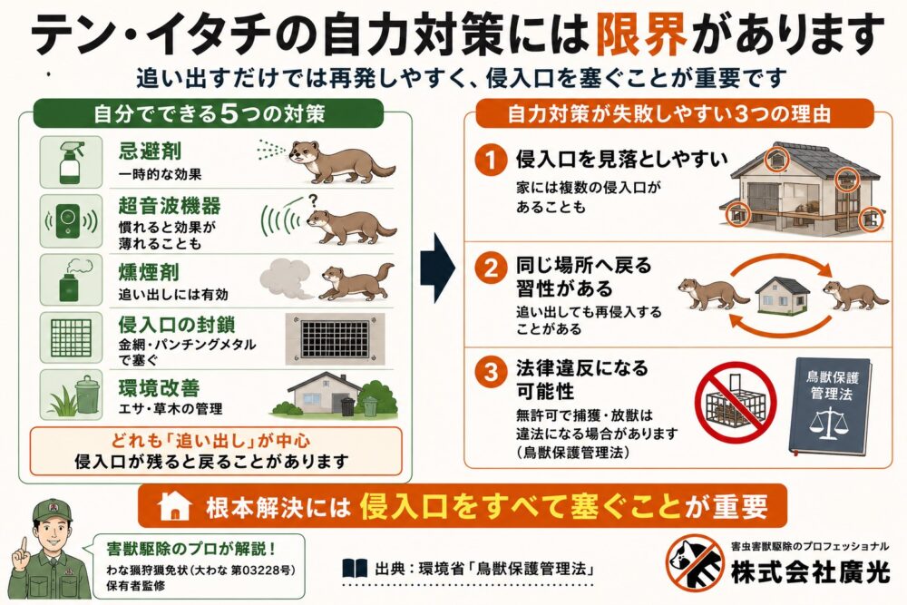 テン・イタチを自分で対策する方法と限界
