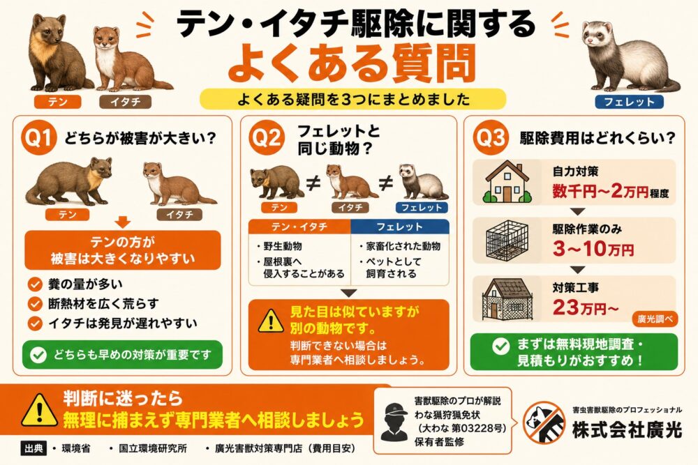 テン・イタチ駆除に関するよくある質問