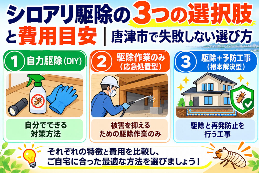 シロアリ駆除の3つの選択肢と費用目安|唐津市で失敗しない選び方