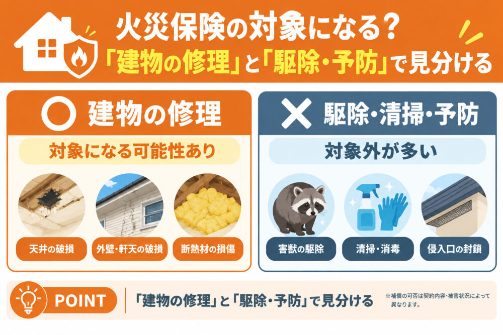 火災保険の対象になる害獣被害・ならない害獣被害