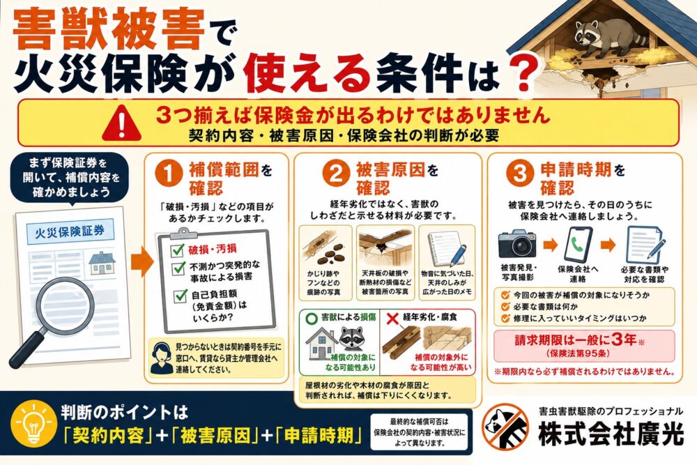 害獣被害で火災保険が適用される主な条件