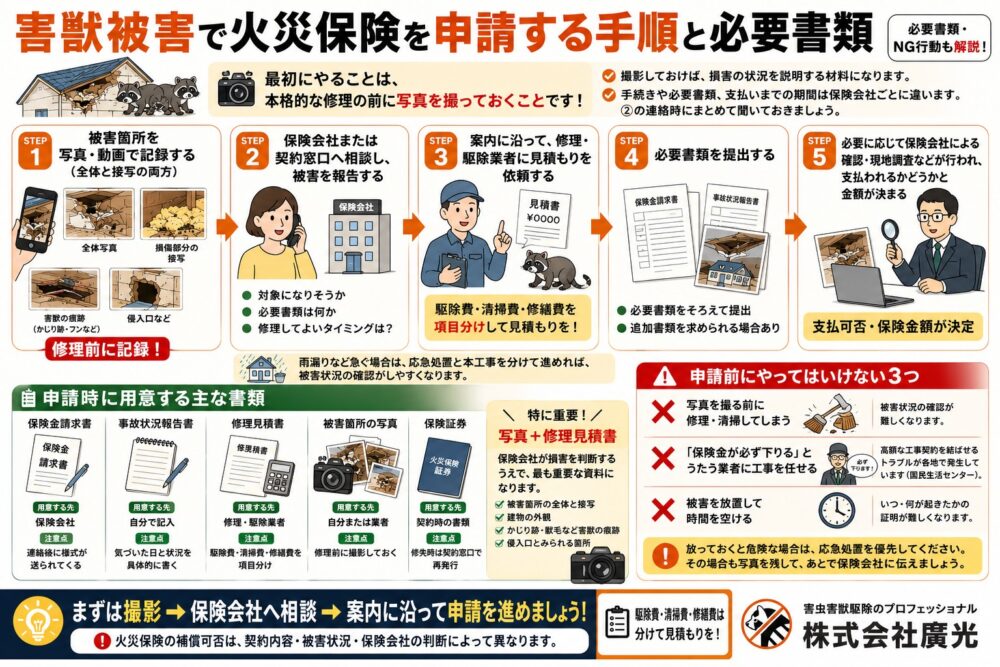 害獣被害で火災保険を申請する手順と必要書類
