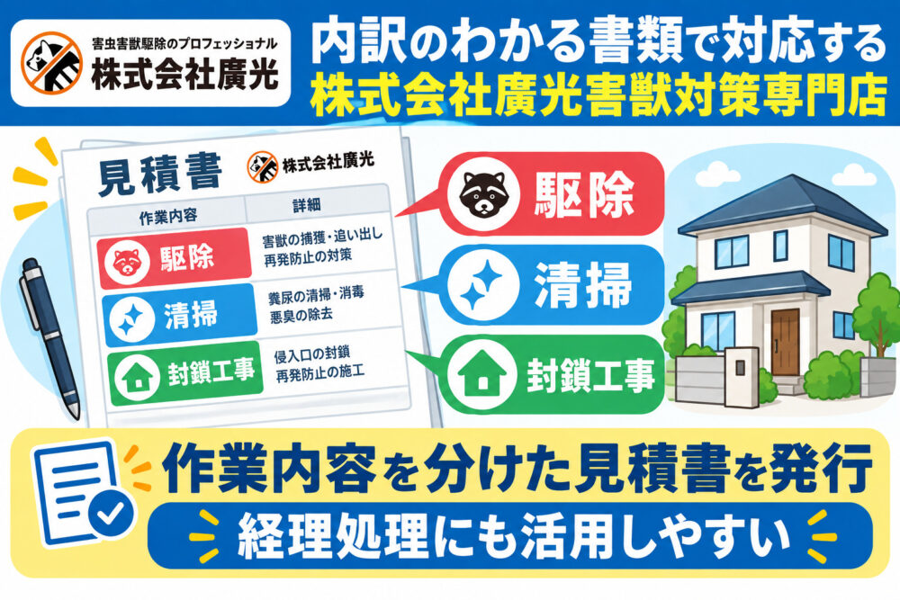 内訳のわかる書類で対応する株式会社廣光害獣対策専門店