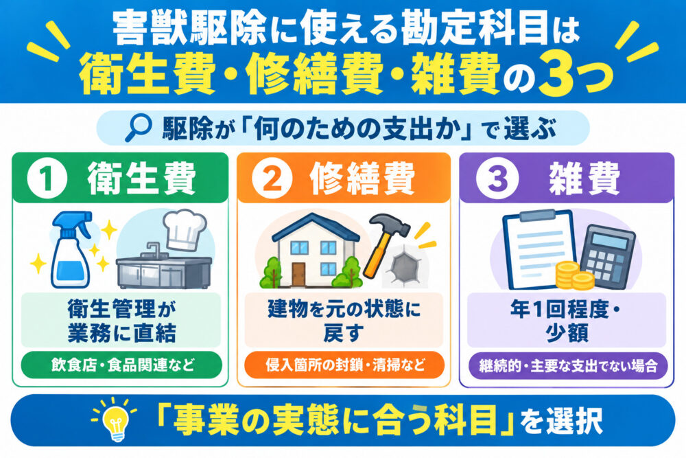 害獣駆除に使える勘定科目は衛生費・修繕費・雑費の3つ