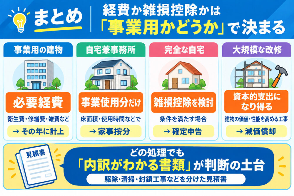 まとめ｜経費か雑損控除かは「事業用かどうか」で決まる