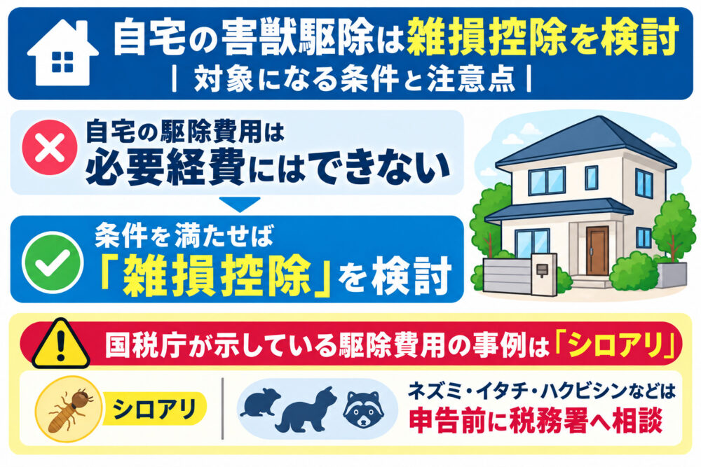 自宅の害獣駆除は雑損控除を検討｜対象になる条件と注意点