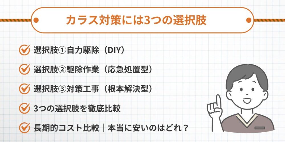 カラス対策には3つの選択肢｜本当に必要なのはどれか費用相場も解説