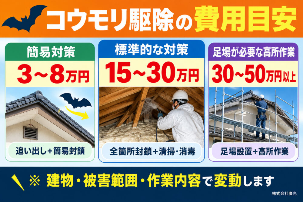 コウモリ駆除を業者に依頼する場合の費用目安