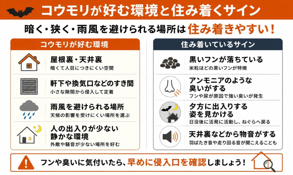 コウモリが好む環境と住み着くサイン