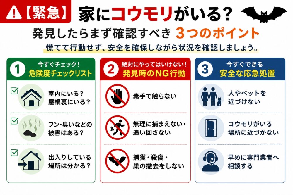 【緊急】家にコウモリがいる?発見したらまず確認すべき3つのポイント