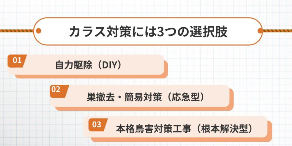 カラス対策には3つの選択肢｜どれを選ぶべきか