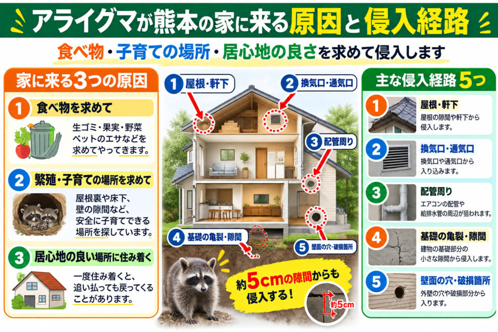 アライグマが熊本の家に来る原因と侵入経路
