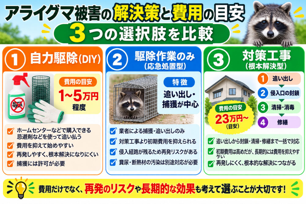 アライグマ被害の解決策と費用の目安|3つの選択肢を比較