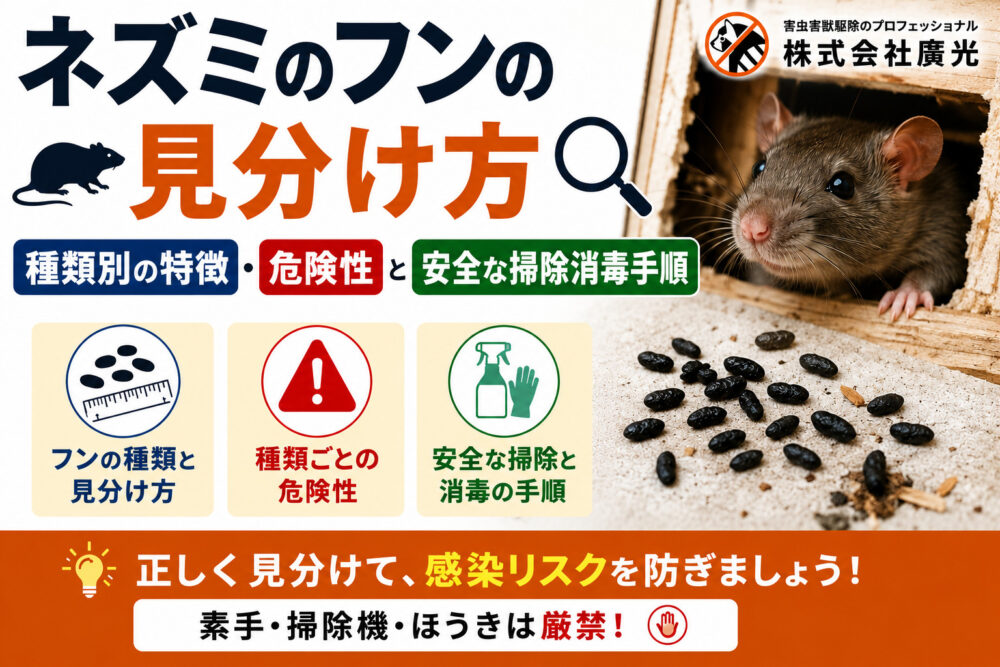 ネズミのフンの見分け方｜種類別の特徴・危険性と安全な掃除消毒手順