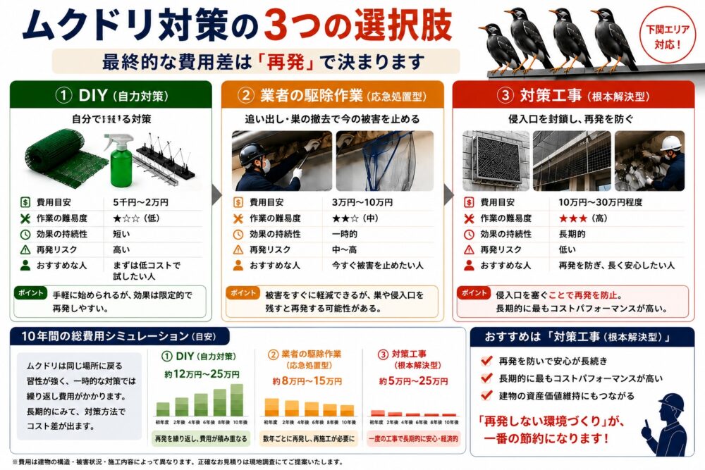 ムクドリ対策の3つの選択肢
