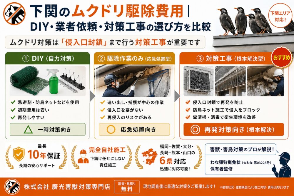 下関のムクドリ駆除費用｜相場と自分でできる対策・業者の選び方を解説