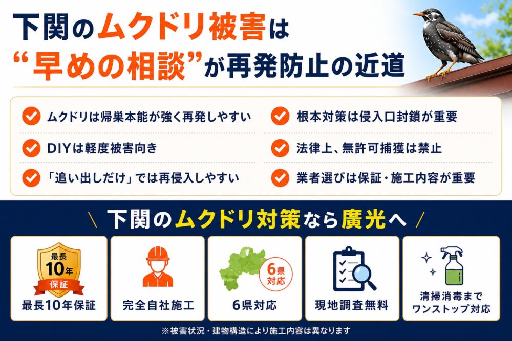 まとめ｜下関のムクドリ被害は早めの相談が解決の近道