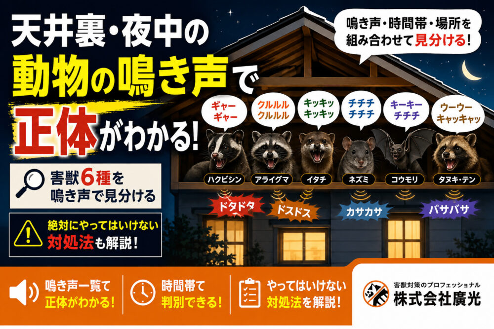 動物の鳴き声で正体を特定｜天井裏・夜中に聞こえる害獣6種の見分け方