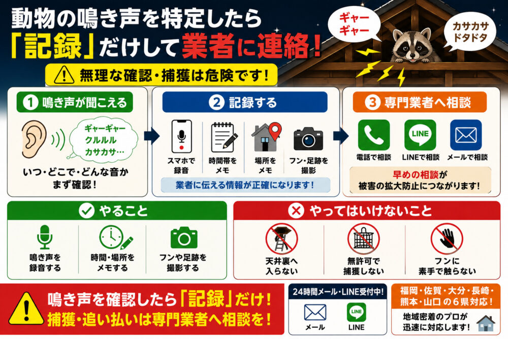 動物の鳴き声を特定したら「記録」だけして業者に連絡を