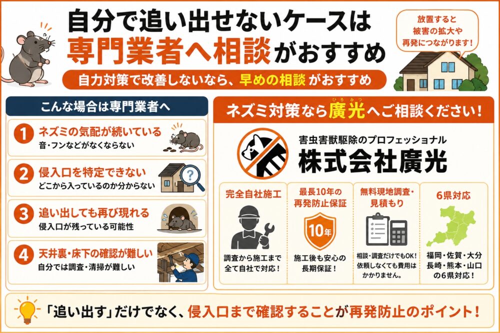 自分で追い出せないケースは専門業者へ相談がおすすめ