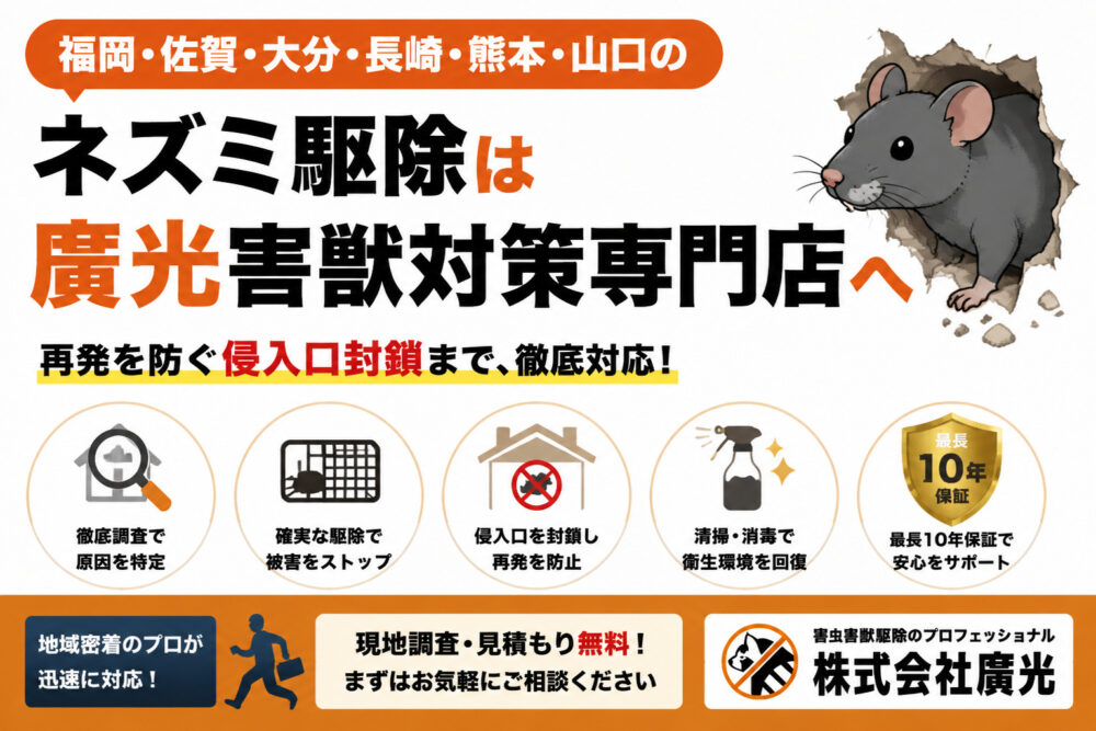 福岡・佐賀など6県のネズミ駆除は廣光害獣対策専門店へ