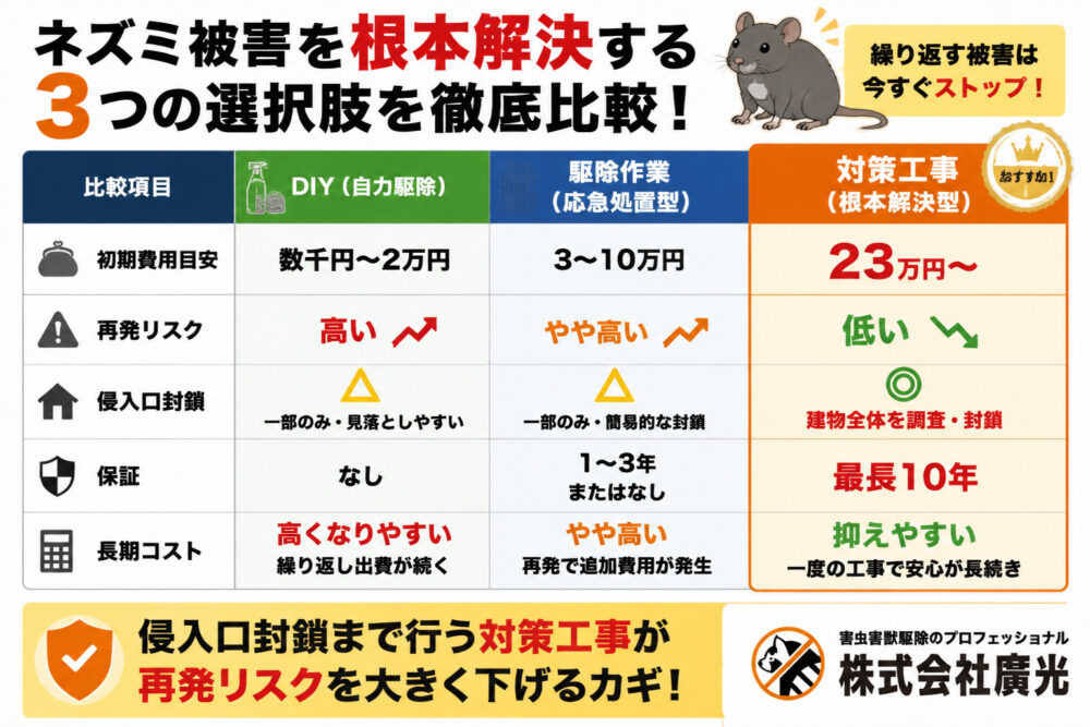 ネズミ被害を根本解決する3つの選択肢を徹底比較