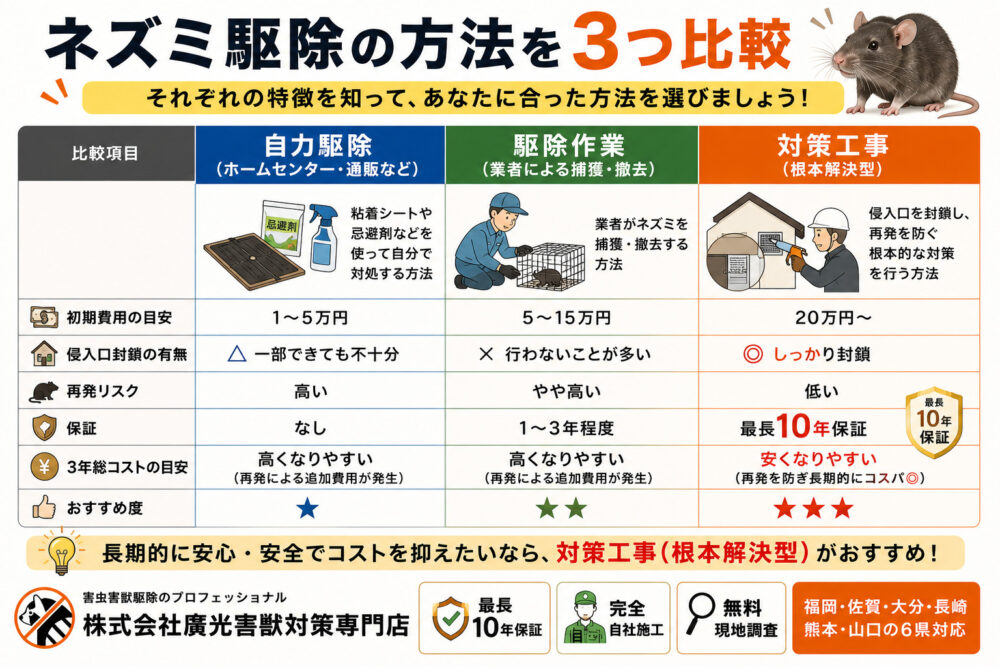 ネズミ駆除の方法を3つ比較｜あなたに合った選択肢はどれか