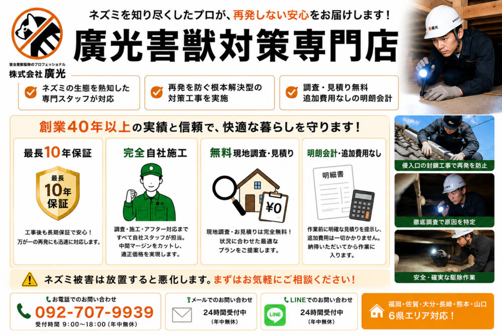 廣光害獣対策専門店のネズミ駆除サービス｜福岡・佐賀・大分・長崎・熊本・山口の6県対応
