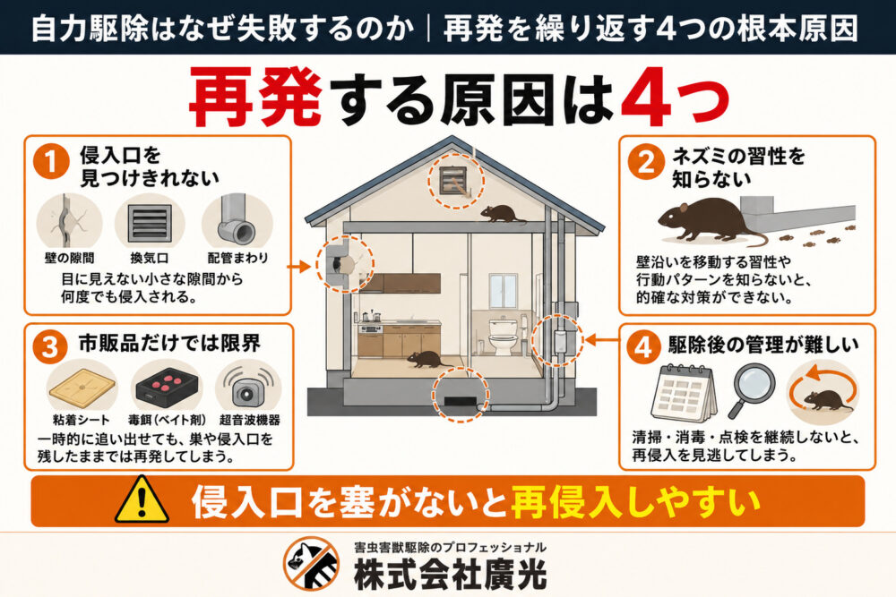 自力駆除はなぜ失敗するのか｜再発を繰り返す4つの根本原因