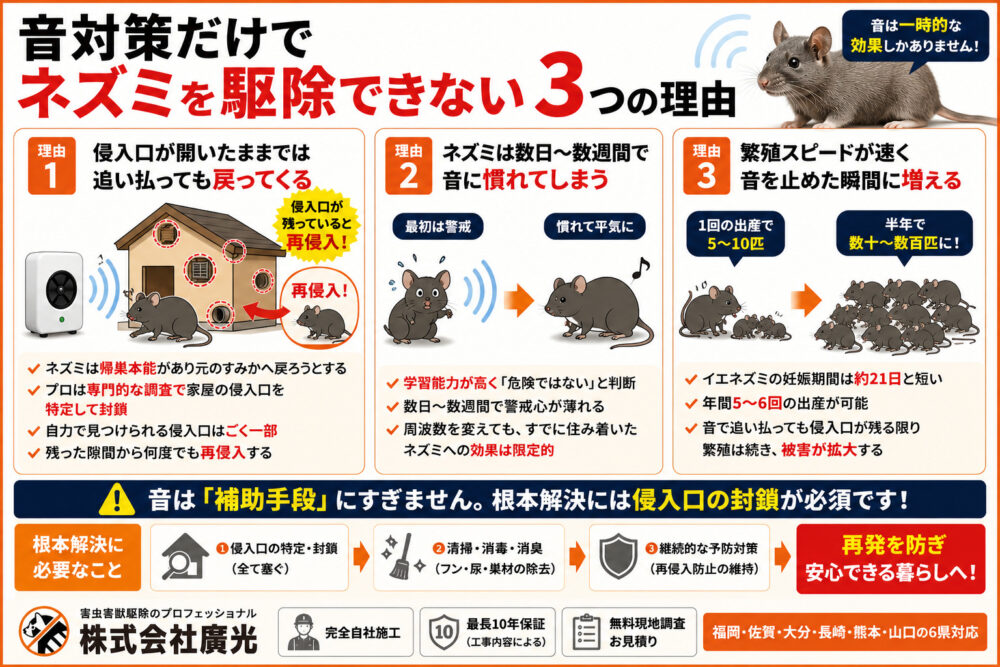 音対策だけでネズミを駆除できない3つの理由