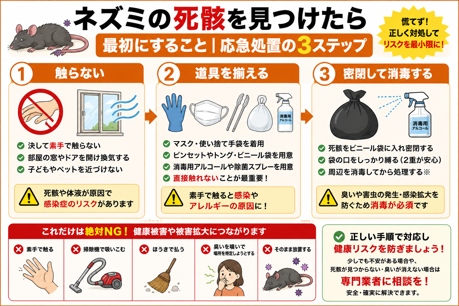 ネズミの死骸を見つけたら最初にすること｜応急処置の3ステップ