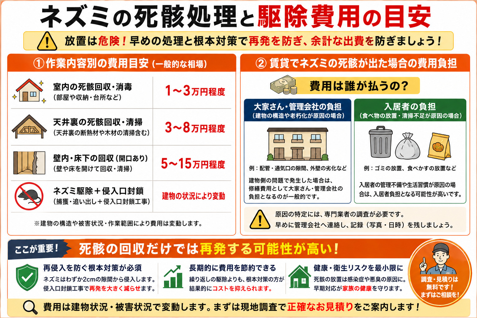 ネズミの死骸処理と駆除費用の目安