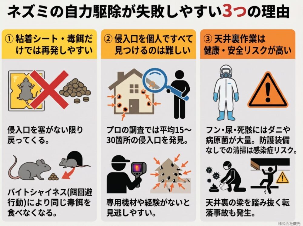 ネズミの自力駆除が失敗しやすい3つの理由