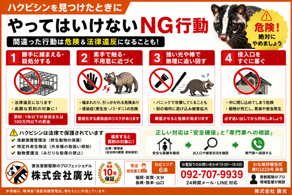ハクビシンを見つけたときにやってはいけないNG行動