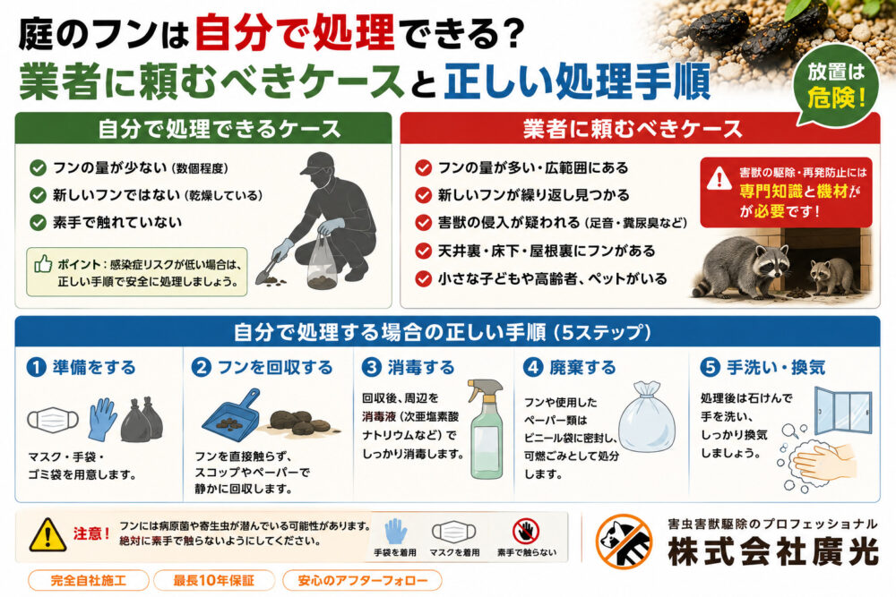 庭のフンは自分で処理できる?業者に頼むべきケースと正しい処理手順